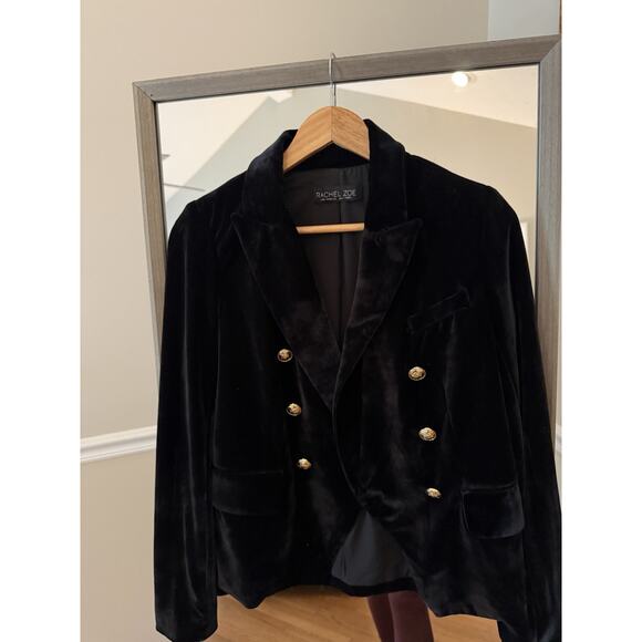 Rachel Zoe Black Velvet Double Breasted Military Jacket Gold Button SmallNew - Picture 4 of 7
